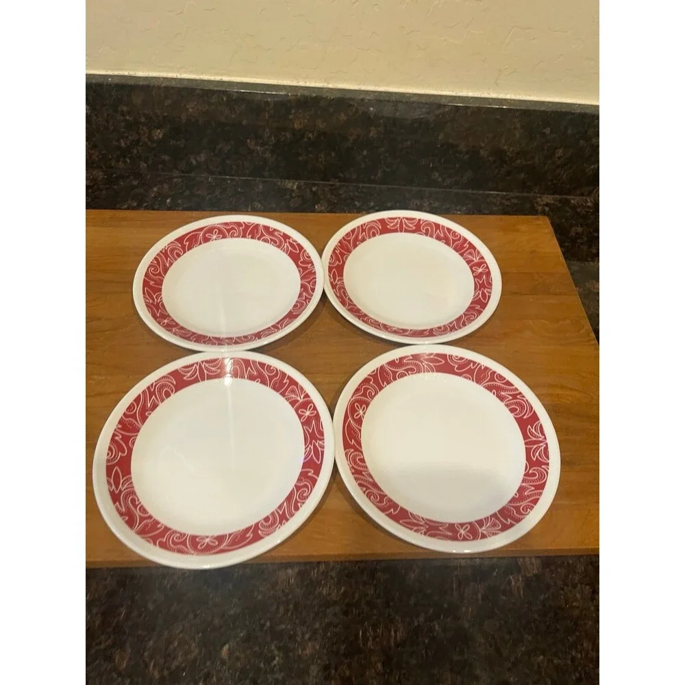 Corelle Bandhani Red White 4 Dinner and 4 salad plates